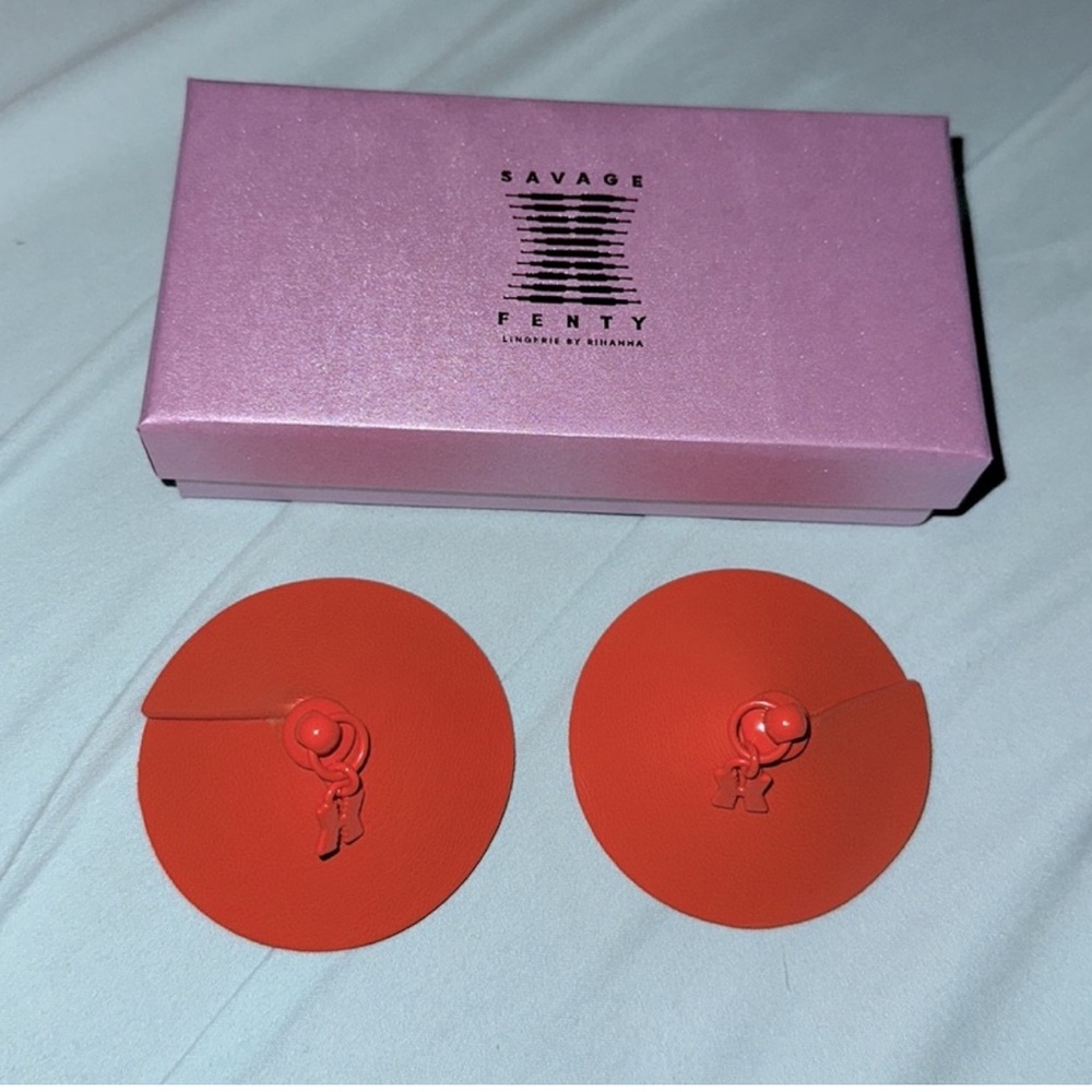 Savage x Fenty faux leather ALL DOLLED UP orange pasties, brand new in box
